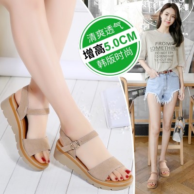  new summer all-match slope with the flat sandals shoes in students with fashion and thick leather women.