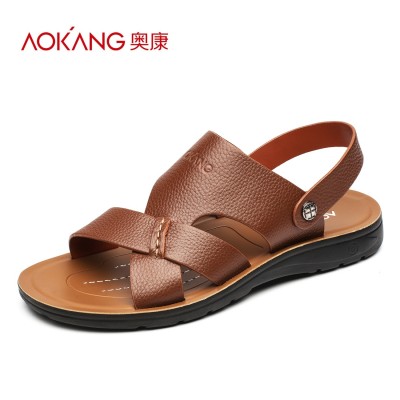 AOKANG men's summer sandals, men's leather shoes, beach sandals, men's slippers, men's shoes, plain toes, men's sandals, non slip