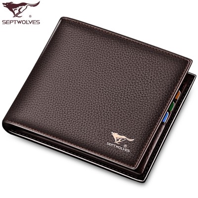 Septwolves purse men short leather first layer of leather cross section business men bag wallet wallet tide