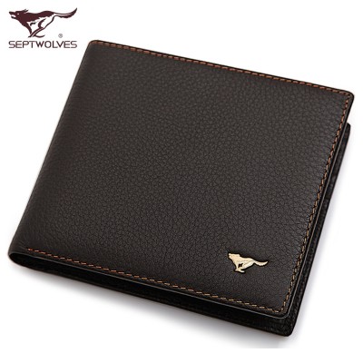 Septwolves purse men short leather first layer of leather cross section business men bag wallet wallet tide