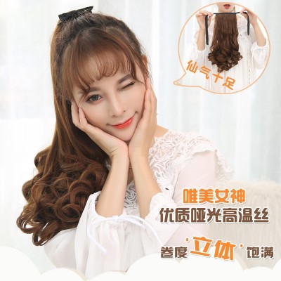 A big wave of long hair wig wig ponytail bandage type pear roll in the long section of realistic short ponytail