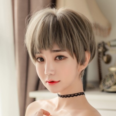 Is the dog hair two dimensional female hair natural fluffy bangs wig headgear grandma grey Bobo