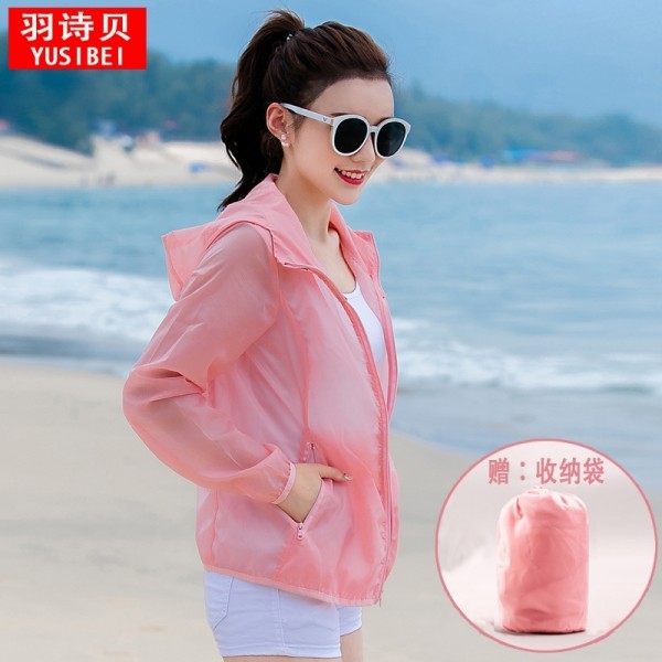 Breathable Clothing With Hat Pink Thin Beach Sun Summer UV Protection Tops