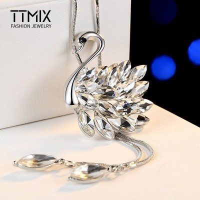Ttmix Jižní Korea Swan Snowflake Ruční křišťálové svetr řetězu Dlouhé módy Módní šaty Pendant Zimní