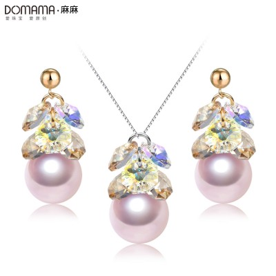 Crystal Pearl Přívěsek Náhrdelník Ženy Japonsko a Jižní Korea Fashion Chainbone Řetězec 925 Stříbrné šperky sada náušnice