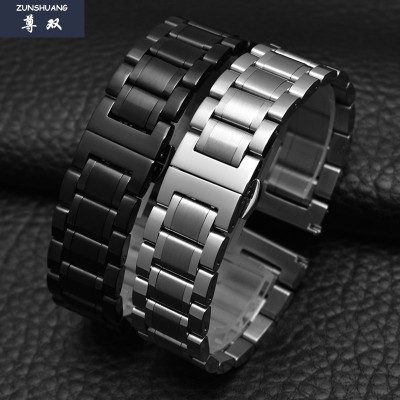 Černé kovové hodinky z nerezové oceli s mužskými a ženskými pevnými ocelovými hodinky řetězy motýl přezka 18 | 20 | 22 | 23 mm