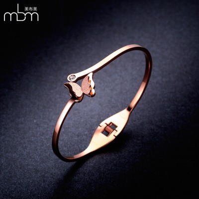 Pozlacené 18K růžové zlato matné motýl diamanty Korejská móda divoký náramek titan ocelové šperky otevřený dárek žena
