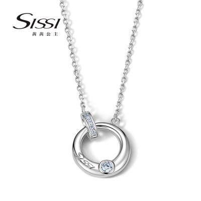 925 stříbrný náhrdelník klíčenka řetězce žen v růžové zlaté Evropě a americký jednoduchý temperament dvojitý prsten přívěsek