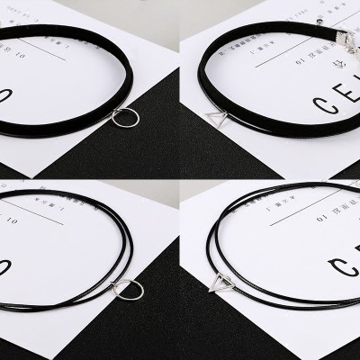 Stříbrný klíční kroužek černý krk náhrdelník jednoduchý korejský strap náhrdelník