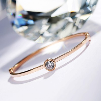 Titanový ocelový náramek ženy nezmizí jednoduchý kulatý diamant Kórejský růžový zlatý osobnost malý čerstvý evropský a americký velmi jednoduchý náramek