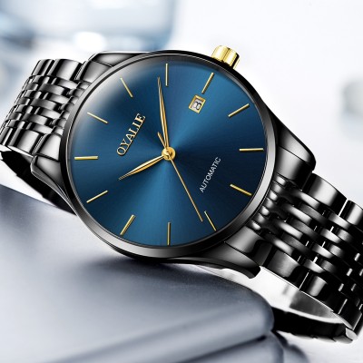Automatické mechanické hodinky tenké části vodotěsné hodinky pánské módní kvalitní ocelové hodinky mužské