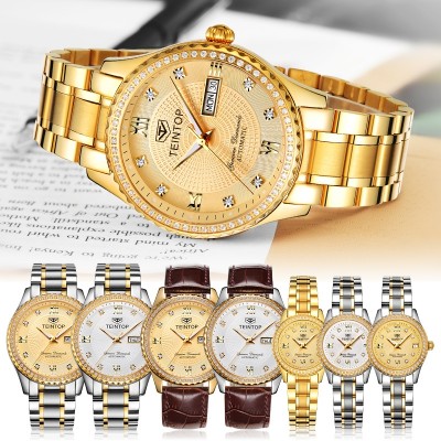 Módní diamantové automatické mechanické hodinky světelné vodotěsné hodinky pro muže dvojitý kalendář zlaté hodinky mužské