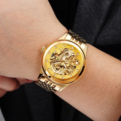 Hodinky muži a ženy zlaté automatické mechanické hodinky samice hodinky vodotěsné dračí a phoenix pár stolní ocelový pás