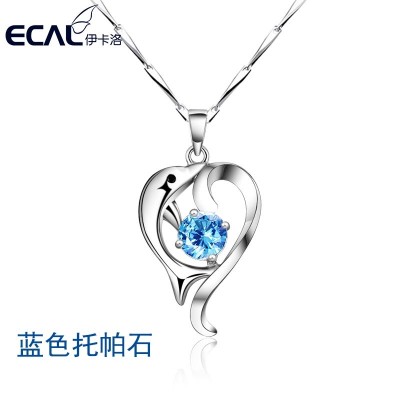 925 Stříbrný náhrdelník Žena Řetězové řetězy Japonsko a Jižní Korea Jednoduchý Dolphin Crystal Přívěsek divoký s první dárek k narozeninám