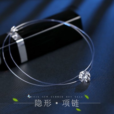 s925 stříbrná transparentní rybí linka náhrdelník klíčník řetězec neviditelný perlový náhrdelník jednoduchý korejský vítr design krátký odstavec