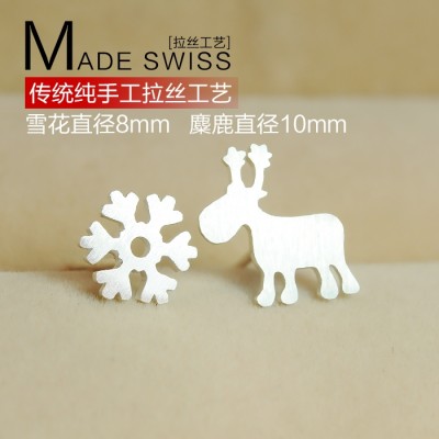 Creative s925 stříbrné houby nehty sněhové sněhové losy asymetrické náušnice Japonsko a Jižní Korea náušnice vánoční dárky