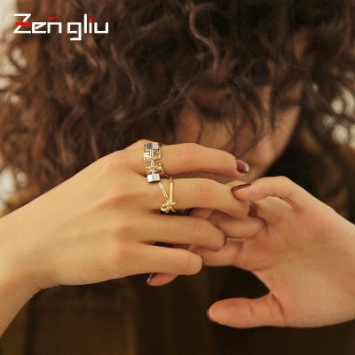 Japonsko a Jižní Korea uzel otevřené kroužek zlaté barvy zlatý prsten prsten prsten kroužek Korejský jednoduchý šperky ruční nastavitelné velikosti