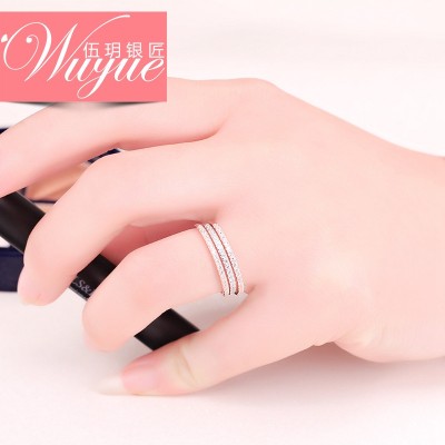 Choi zlatý řádek diamantový prsten ženské jednoduchý tenký 925 stříbrný diamant růžový zlatý Japonsko a Jižní Korea tide ocasní prsten prsten korejský