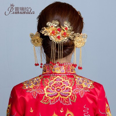 Nevěsta kostýmu vlasy ozdoby show Wo oblečení sluchátka třídílné čínské svatební šaty svatební šperky set