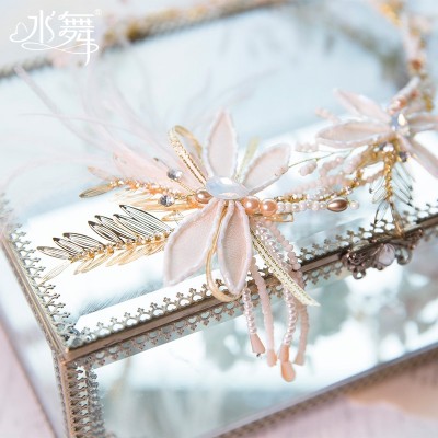 Korejské květiny korálkové peří vlasy obruč svatební čelenka svatební doplňky svatební šperky