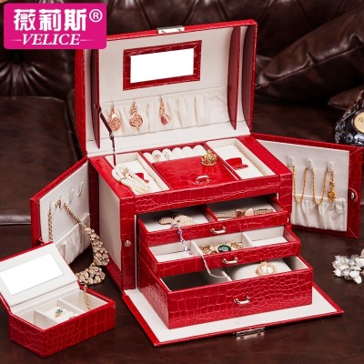 Šperky Box Princess Continental Korejské dřevěné zámky Vícevrstvé kosmetické ozdoby Box Šperky Skladovací krabice Svatební dary