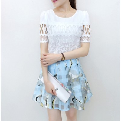 Letní nové korejské verze tenké temperamentní dámské letní šifonové šaty dvě sady sukně malé čerstvé