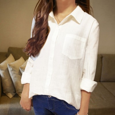 Bílé plátěné bílé šifonové košile dámské letní  nové dlouhé rukávy s krátkým rukávem volné korejské verze košile dlouhé košile