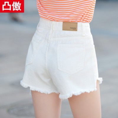 High waist denim šortky ženské letní studenti bílé rohy spálené korejské verze volné volné kalhoty velké velikosti široká noha horké kalhoty