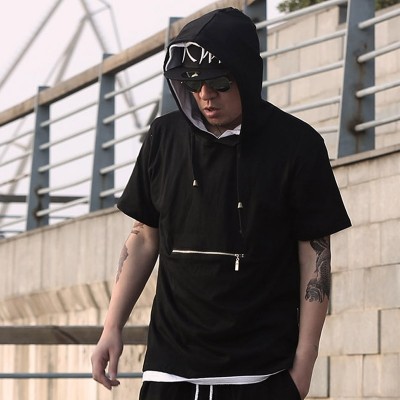 Tmavý vítr pouliční přívěšek značka velká velikost pánská osobnost hip-hop krátký rukáv triko s kapucí tlustého tuku plus mladí lidé