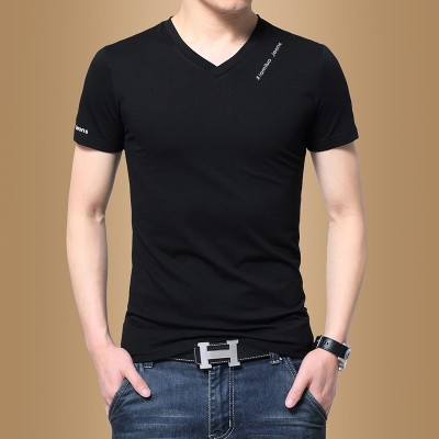 Pánské krátké rukávy tričko V-krku čistě barvy letní pánské polo-rukáv oblečení Korejská verze trendu self-pěstování tic shirt