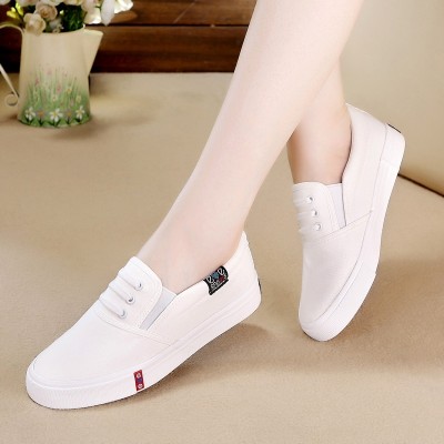 Jarní a letní boty s plochým dnem, bílé boty s jednou nohou, kórejská verze bytu s botami z bavlněné obuvi z běžné boty