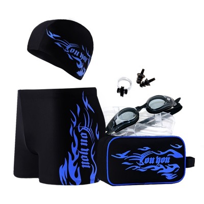 Pánské plavecké kufry + klobouček plochý úhel horký pramen velkoformátové volné plavky módní brýle vybavené pěti sadami