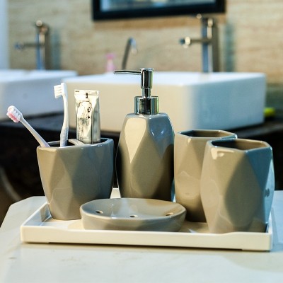 Evropský styl jednoduché keramické mycí soupravy koupelna pětidílná koupelnová souprava sady šálků zubních kartáčů ústní voda pohár