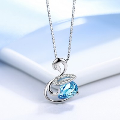 925 Stříbrný Diamond Náhrdelník Ženy Korejská Móda Temperament Sapphire Swan Pendant Vynikající řetězec klíčníku