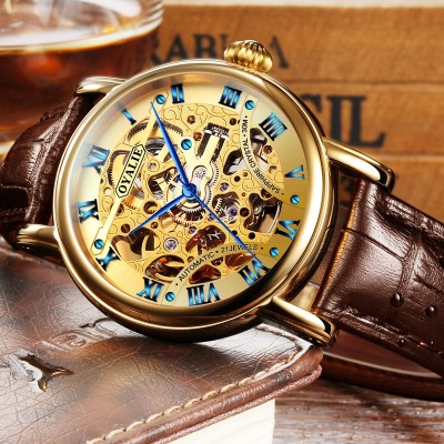 Módní duté automatické mechanické hodinky nepromokavý muž hodinky pravý pásek muži zlaté hodinky pár
