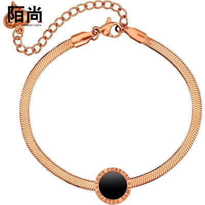 Evropská a americká módní móda 18K růžová zlatá černá kulatá náramek ženská tlustá řetízka titanové ocelové barevné šperky