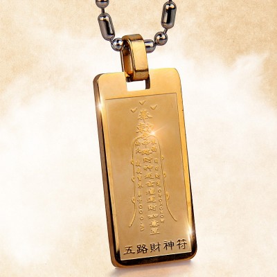 Otevřeno Titanium Steel Gold Pozlacené Taoist Amulet Pendant Muži a ženy Lucky Fortune Road Fortune Pendant