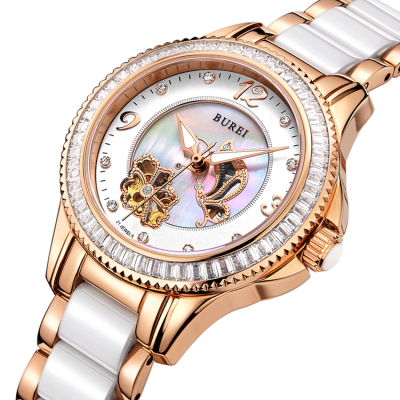 Keramické dámské hodinky automatické mechanické hodinky vodotěsné módní hodinky motýl duté dámské hodinky ženské