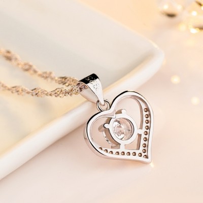S925 Stříbrný náhrdelník Žlutá láska Diamond Lockbone Řetězec Japonsko a Jižní Korea Čtyři paws Heart Tvar Stříbrný přívěšek Narozeninový dárek