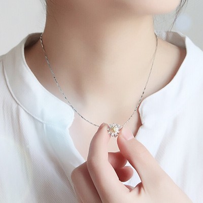 Stříbrný náhrdelník Vodní kapka Amethyst Korejské doplňky Přívěsek řetězec Klíčenka Dámský krátký šperk dar