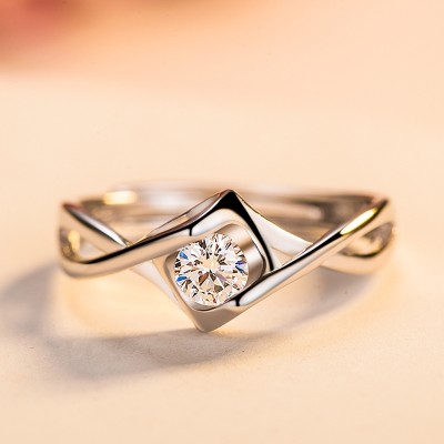 Anjel políbí jednoduché srdce ve tvaru diamantového kroužku korejské verze s925 stříbrné diamanty s otevřeným kroužkem