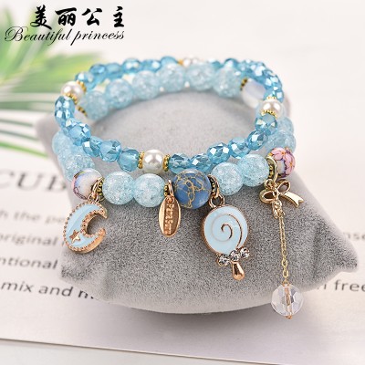 Korejská verze jednoduché osobnosti náramek ženská přítelkyně studenty křišťál kámen granát perlový ruční řetězec ruční šperky malé kotě