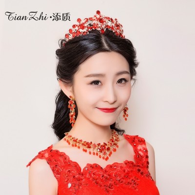 Nevěsta čelenka červené svatební šaty svatební doplňky tři sady korejské koruny svatební šaty první šperky