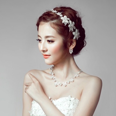 Nevěsta čelenka náhrdelník tři oblek korejský svatební šperky svatební šperky svatební doplňky vlasy ozdoby