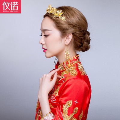 Nevěsta kostýmní čelenka set Čínské svatební fénix koruny vlasy ozdoby Longfeng šaty ozdoby show Wo oblečení cheongsam svatební doplňky