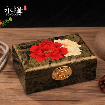 Pingyao ručně malované dřevěné lakované šperky box svatební dárek se zámkem masivní dřevo skladování svatební dárková krabička