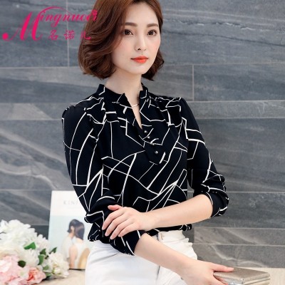 Jarní nový korejský tištěný košile ženský dlouhý rukáv krátký rukáv šifon košile letní krátký odstín košile kabát sako