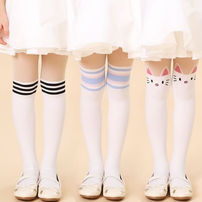 Dívčí punčocháče jarní a letní tenká část dětské punčochy spodky ponožky fake vysoká trubka baby tanec bílé Siamské ponožky