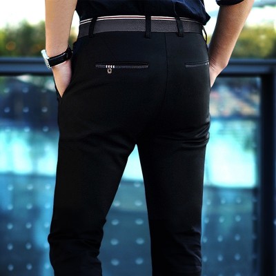 Letní tenké pánské kalhoty pro běžné nošení. Tenká kórejská verze britských nohavic kalhoty pánské kalhoty elastické černé kalhoty