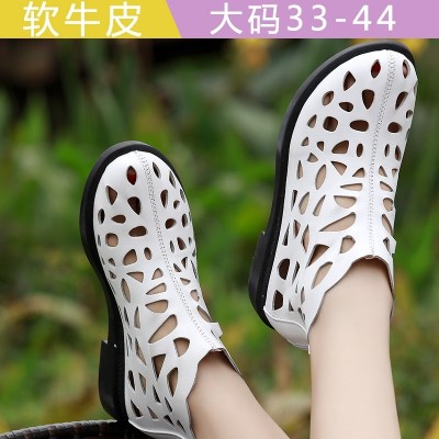 Velké boty letní 41-43 nové kožené boty s divokými otvory, ploché ploché boty s kulatou hlavou